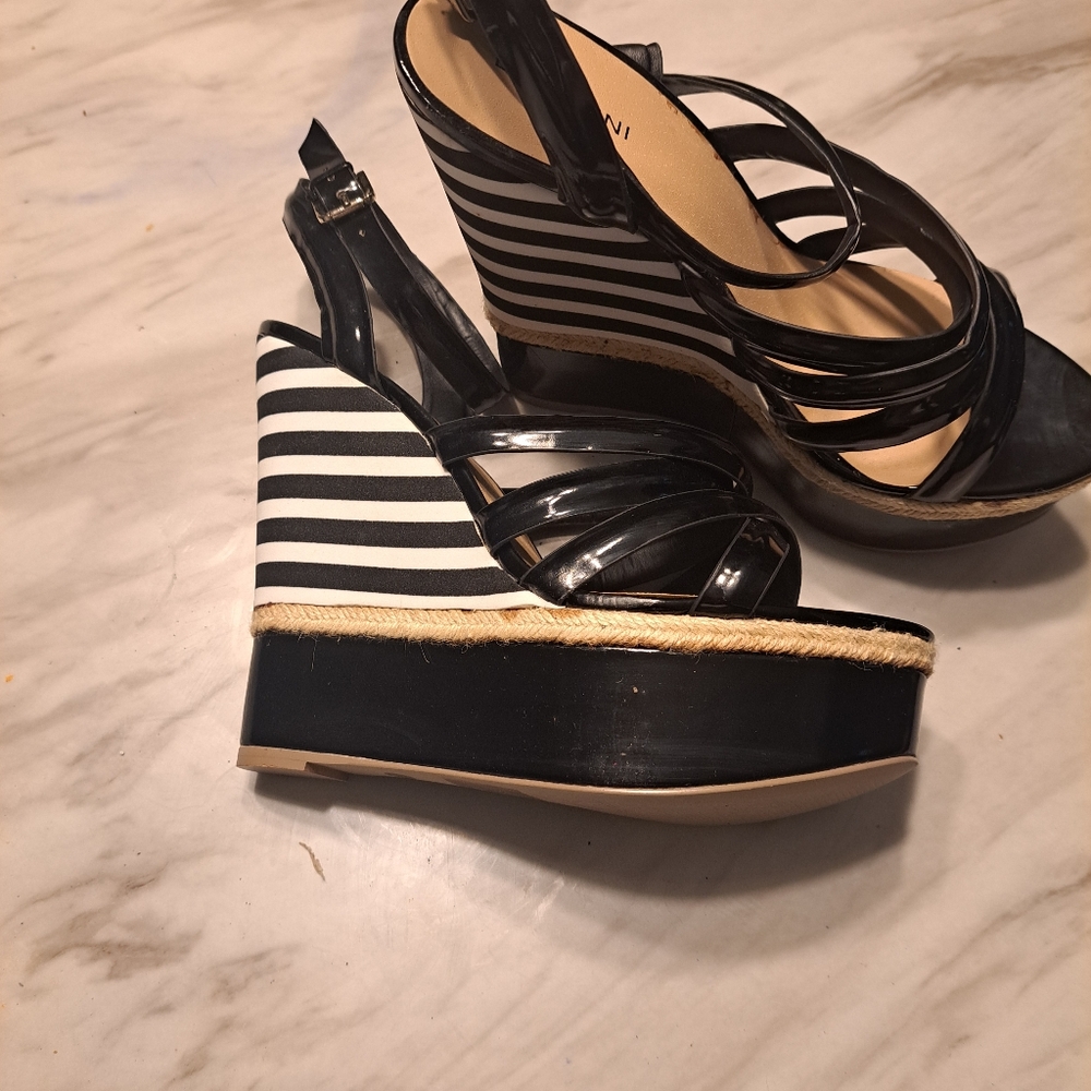 Black Striped Wedge Sandals